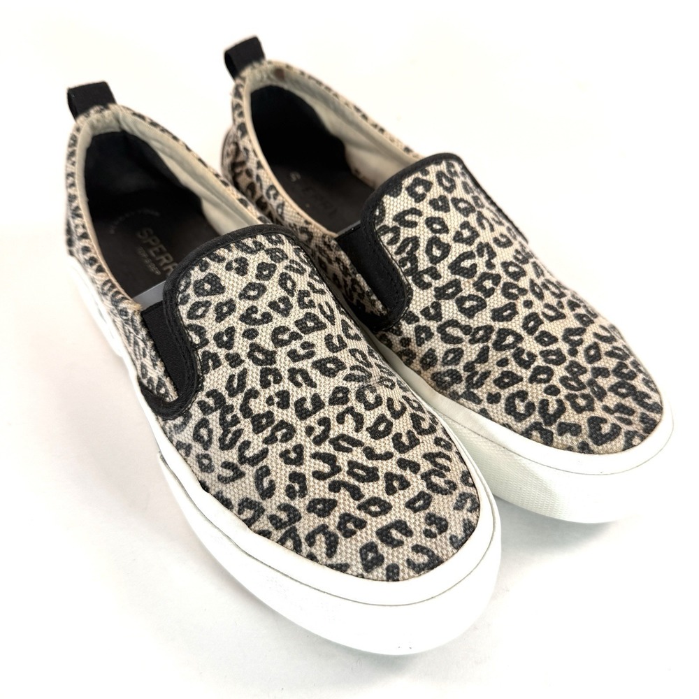 Sperry Slip On Sneakers Womens 9 Leopard Print Platform Canvas Shoes